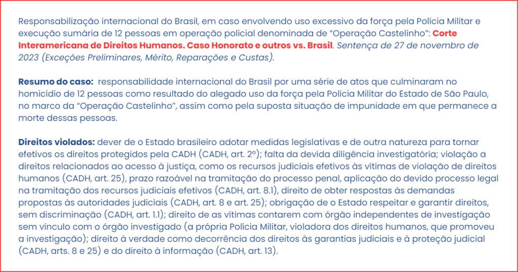 “Operação Castelinho”: Corte Interamericana de Direitos Humanos. Caso Honorato e outros vs. Brasil